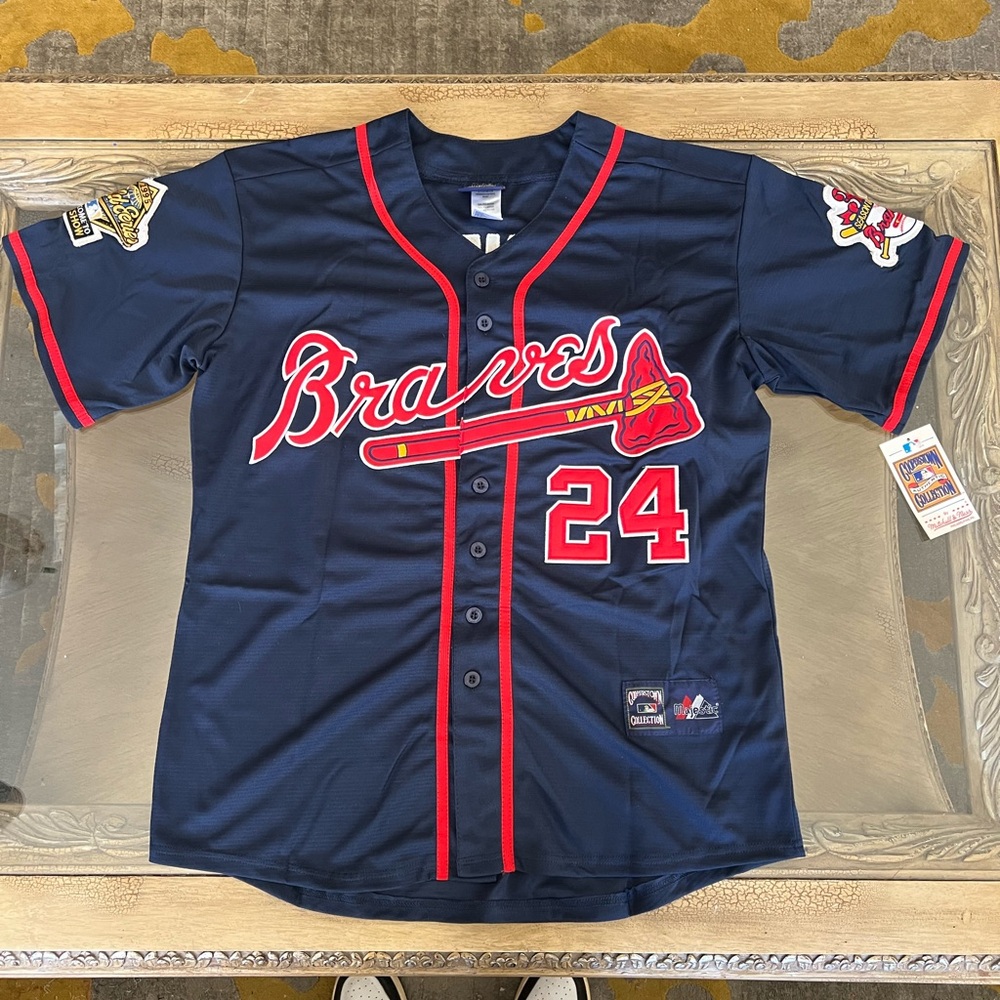 Deion Sanders Jersey NEW Mens Large Blue World Series Patch Atlanta Braves